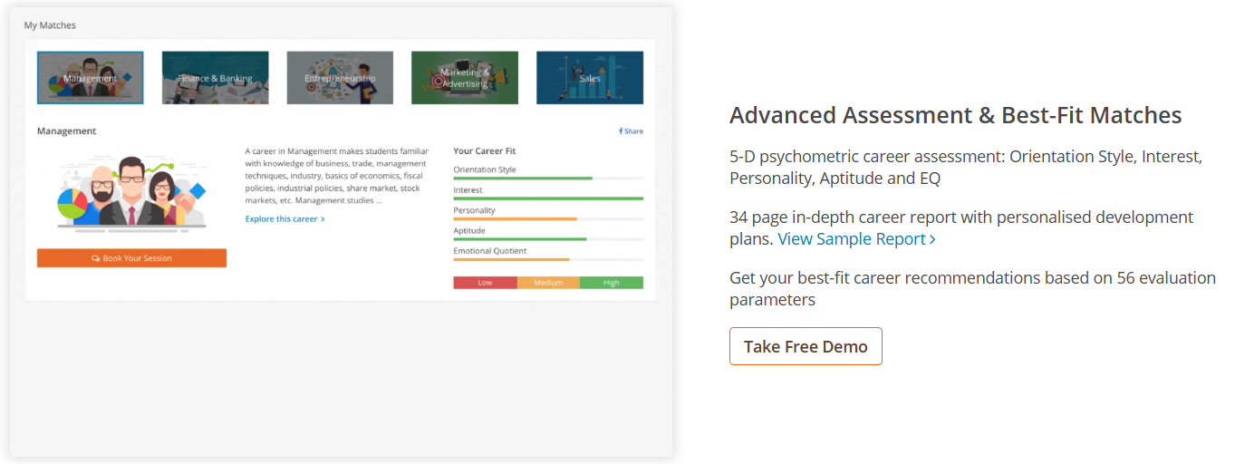 iGE advanced career assessment and best-fit career matches dashboard