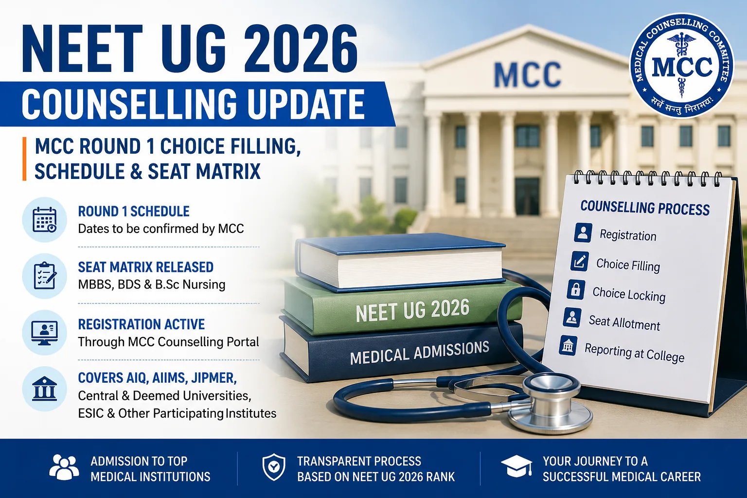 NEET UG 2026 Counselling: MCC Round 1 Schedule, Seat Matrix & Latest Status